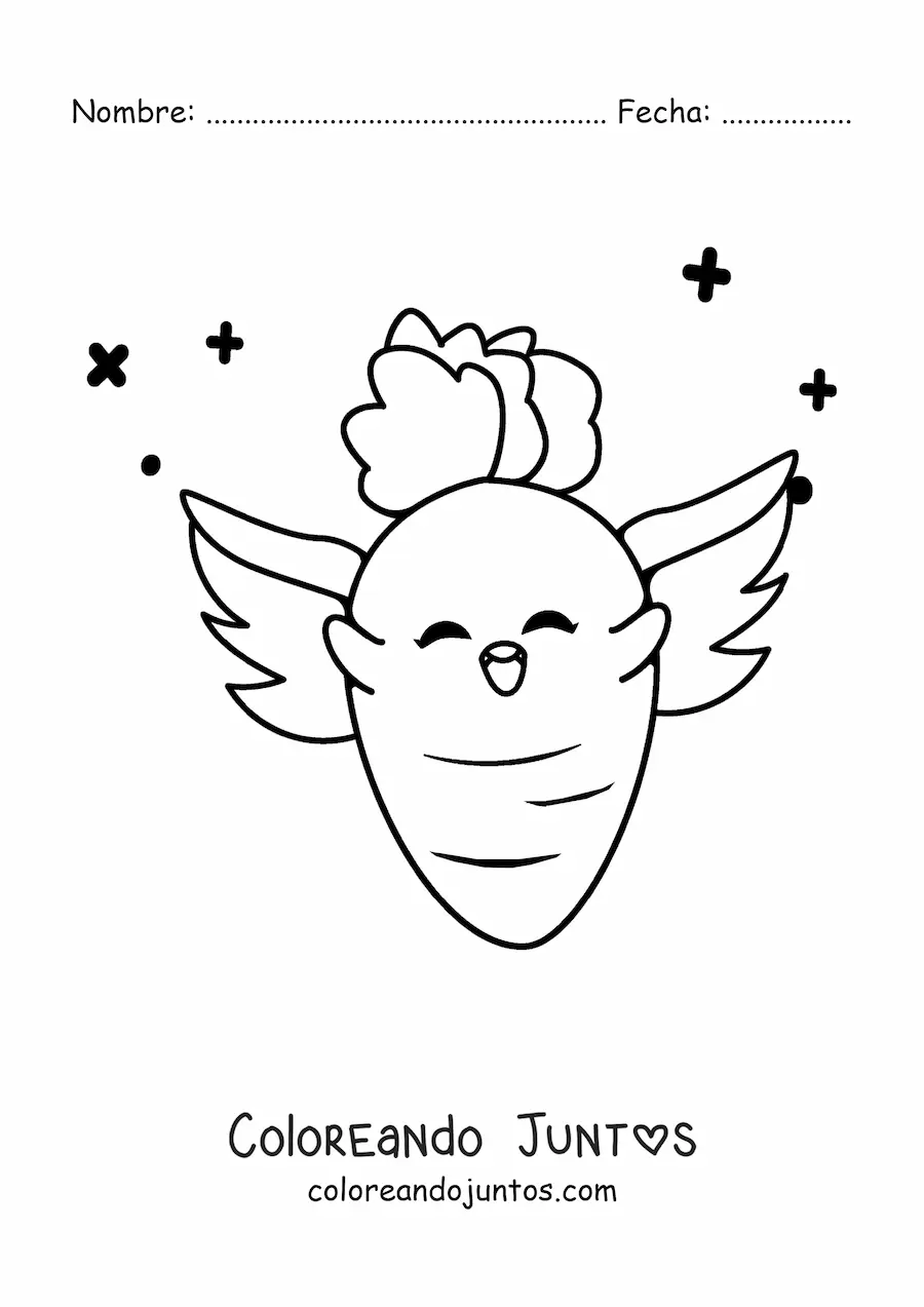 Imagen para colorear de una zanahoria animada kawaii con alas