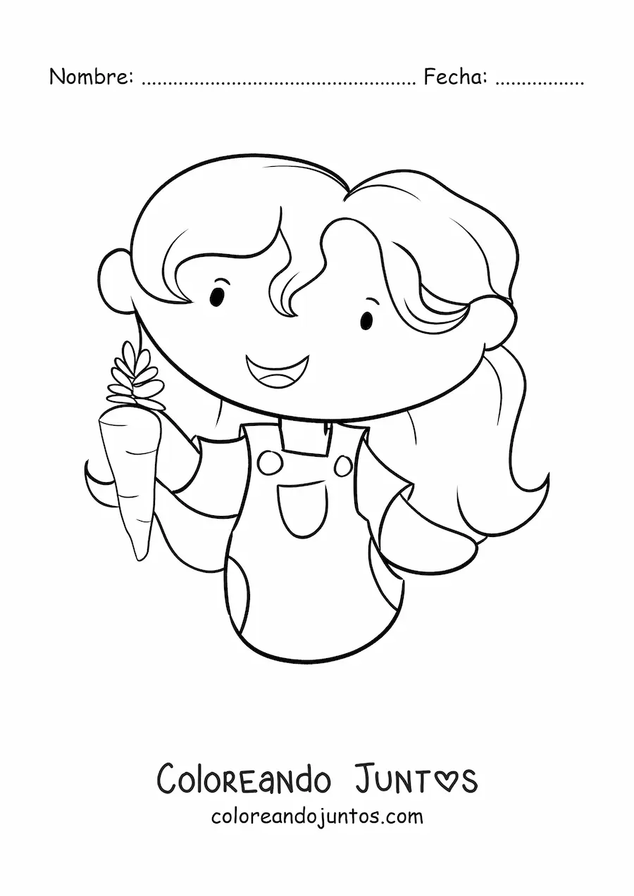 Imagen para colorear de una niña sosteniendo una zanahoria