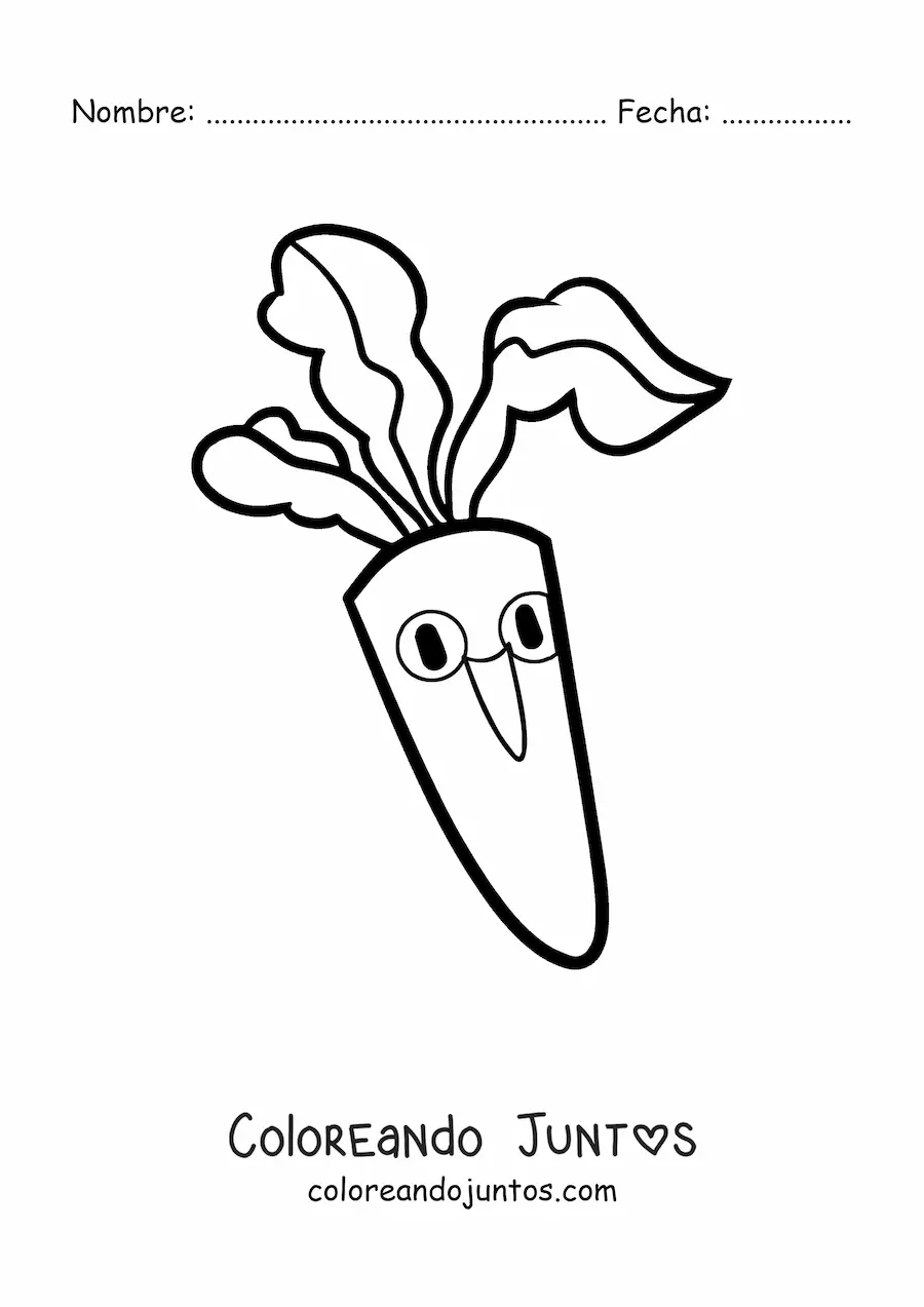 Imagen para colorear de una zanahoria animada con hojas