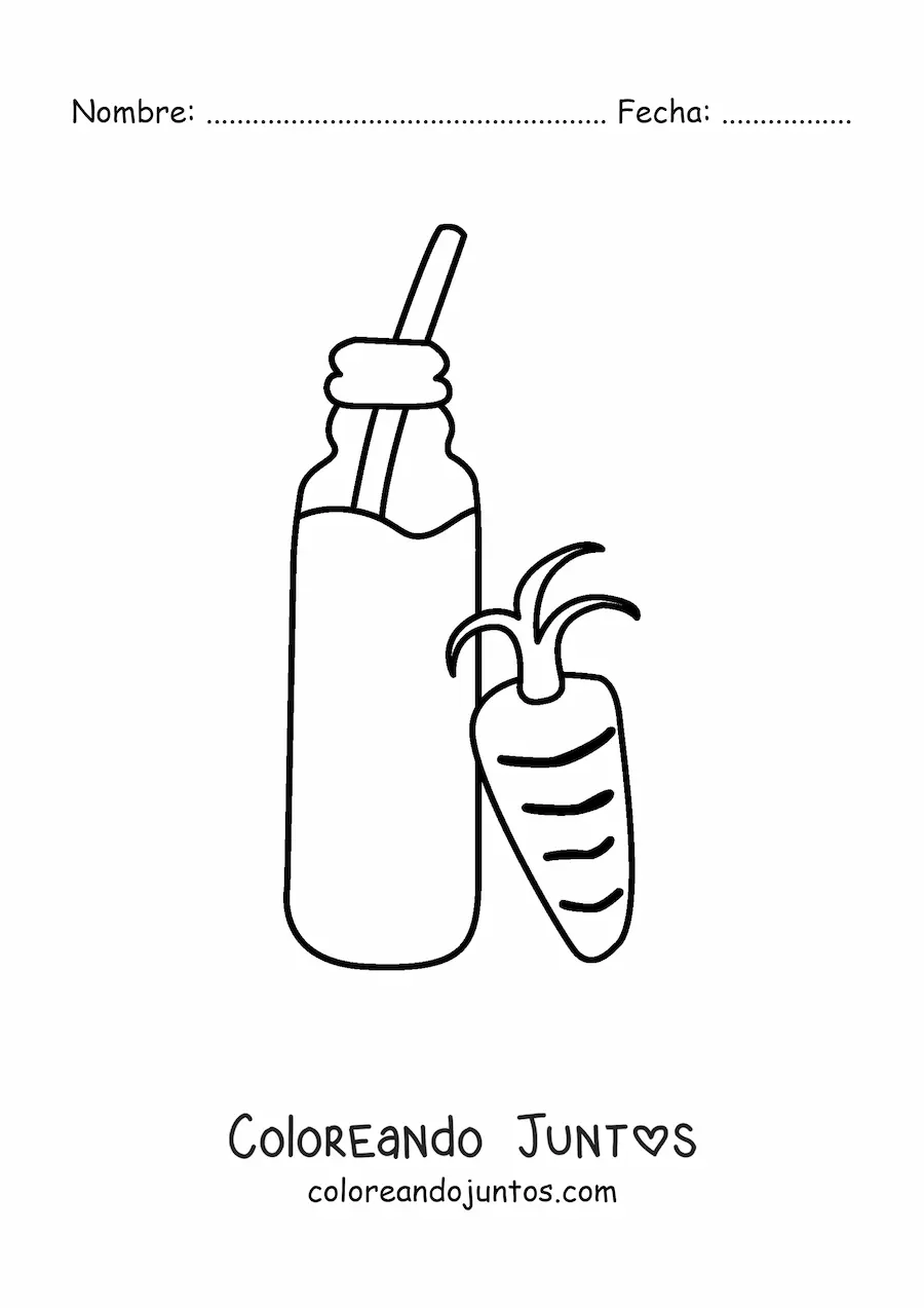 Imagen para colorear de una botella con jugo de zanahoria