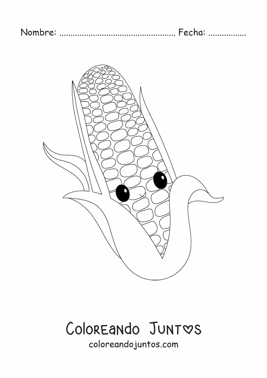 Imagen para colorear de una mazorca de maíz kawaii
