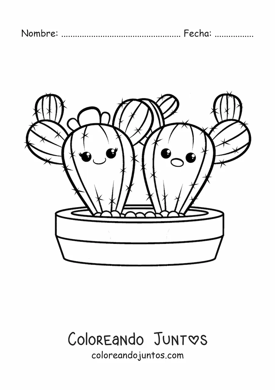 Imagen para colorear de una pareja de cactus kawaii