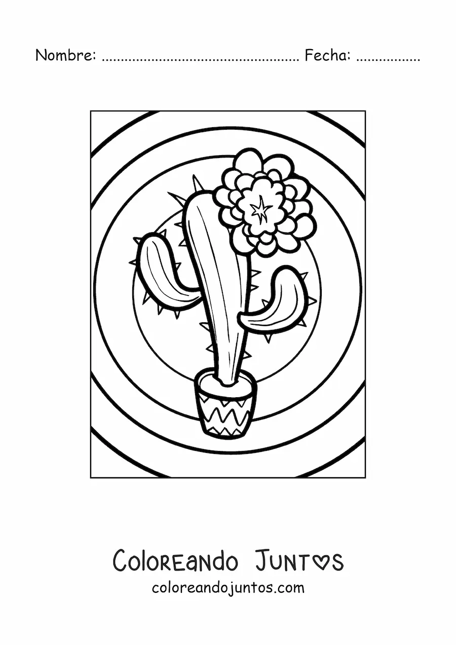 Imagen para colorear de un cactus con una flor