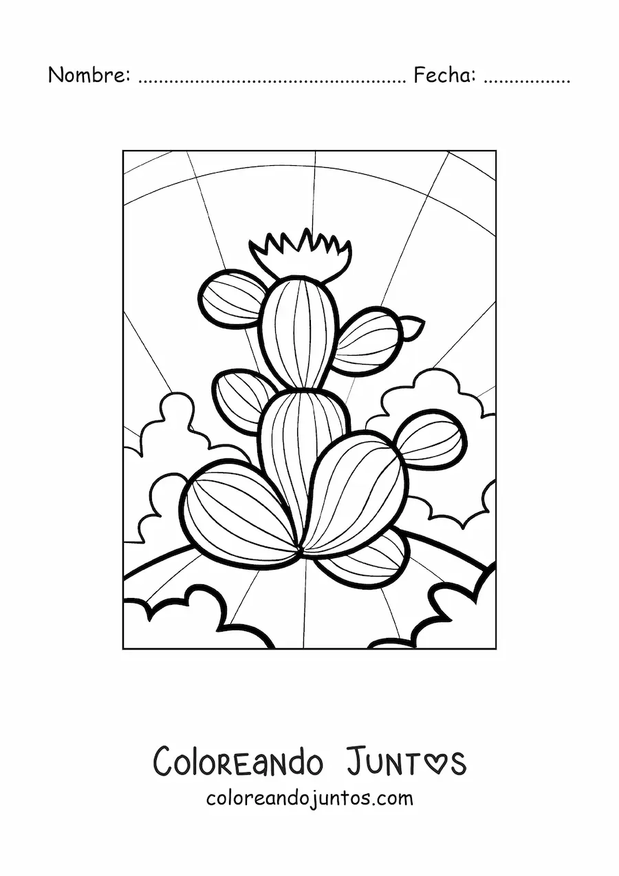 Imagen para colorear de un cactus grande con una flor