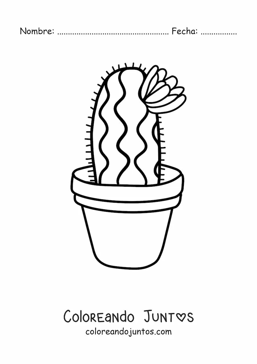Imagen para colorear de un cactus tierno con una flor en una maceta