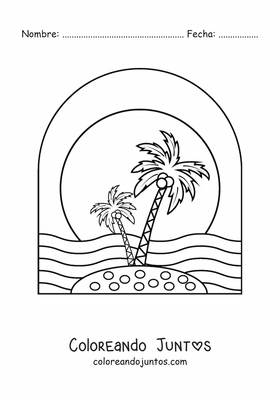 Imagen para colorear de dos palmeras en una isla