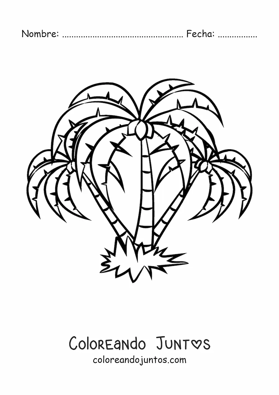 Imagen para colorear de tres palmeras tropicales