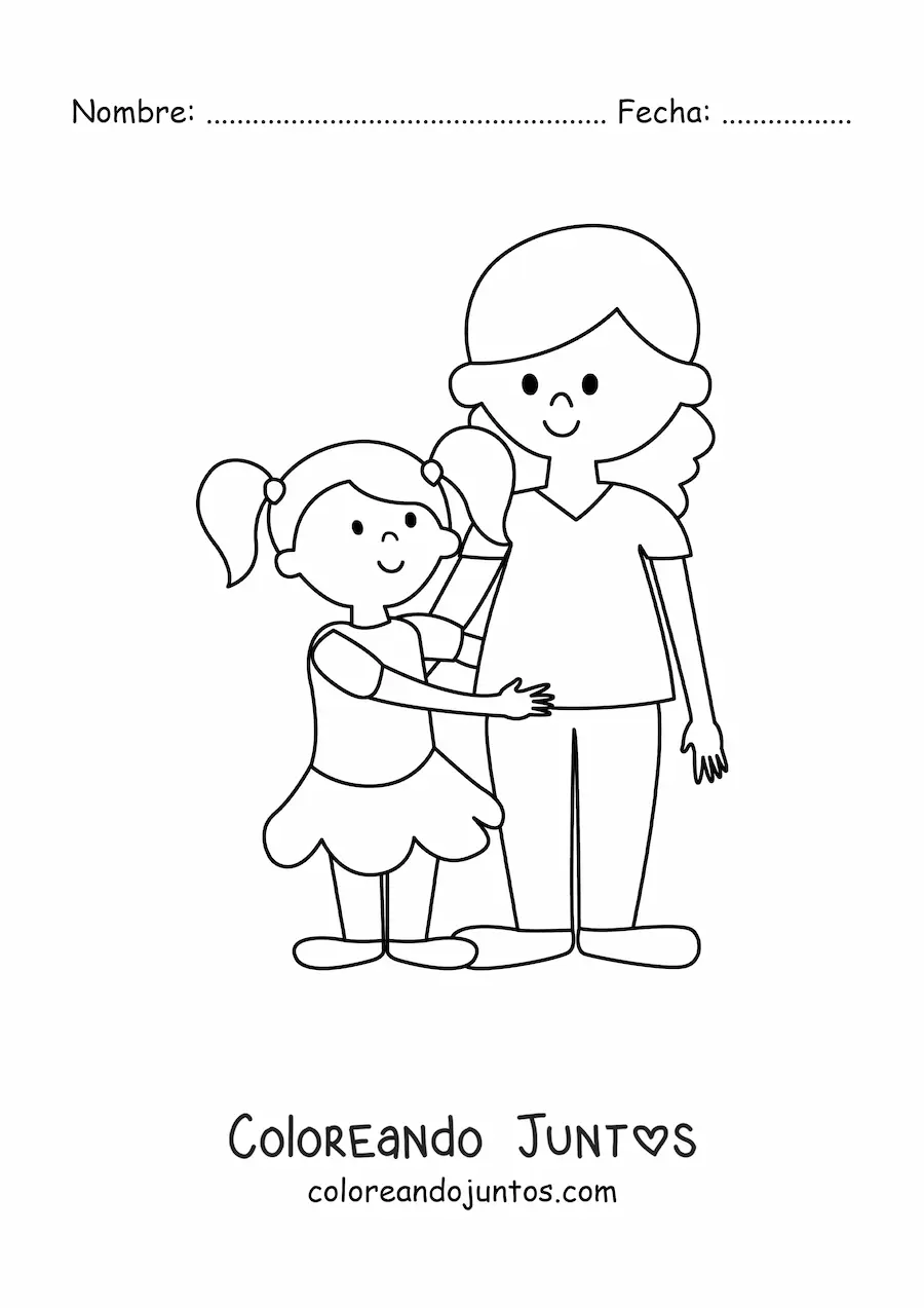 Imagen para colorear de una mamá junto a una niña