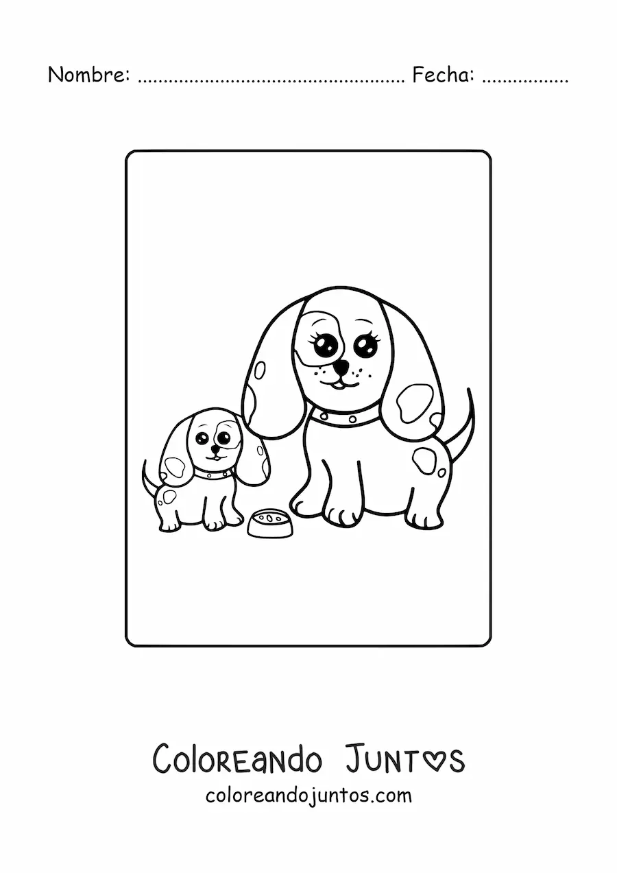 Imagen para colorear de una mamá perruna con su cachorro