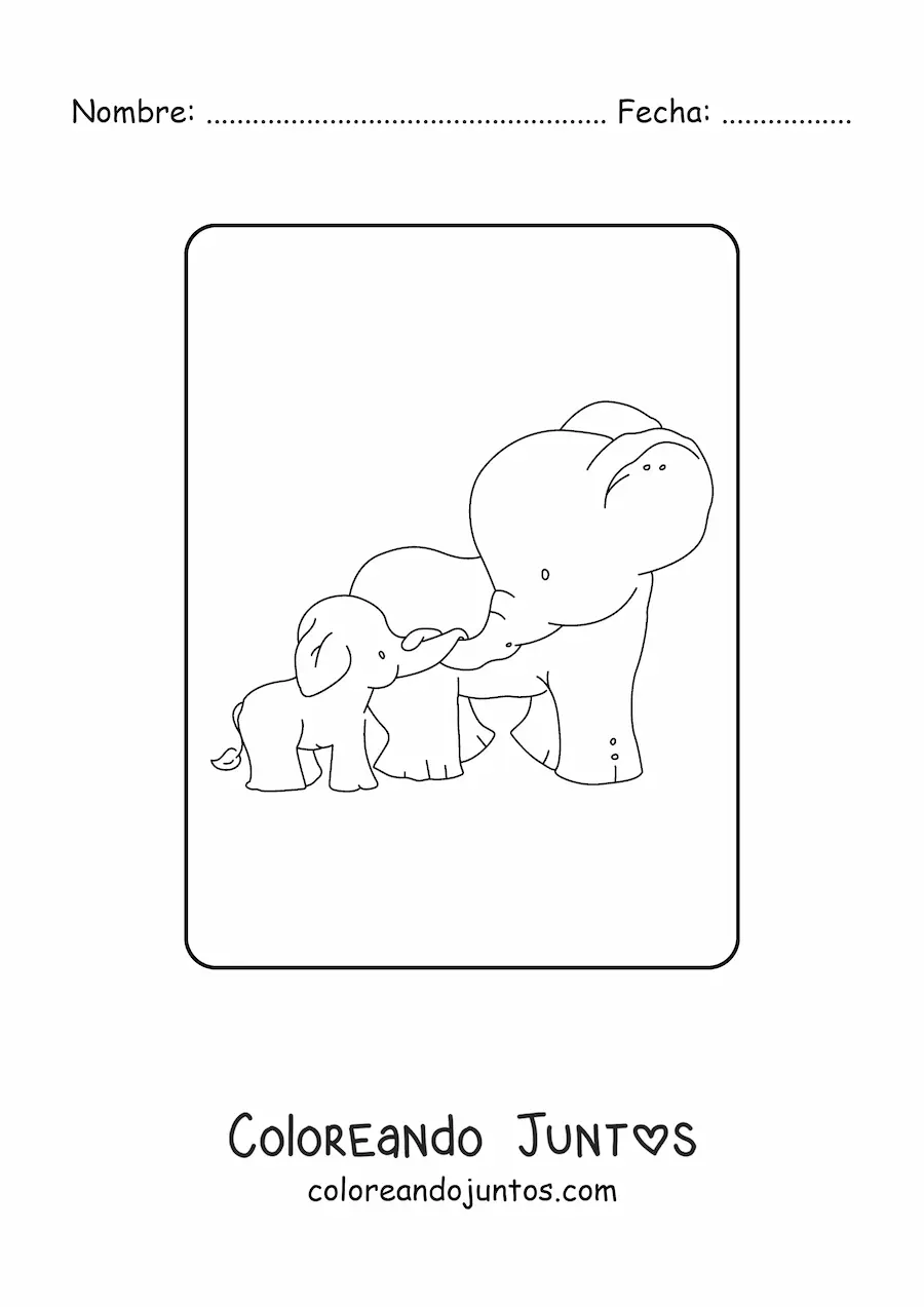 Imagen para colorear de una mamá elefante con su cría