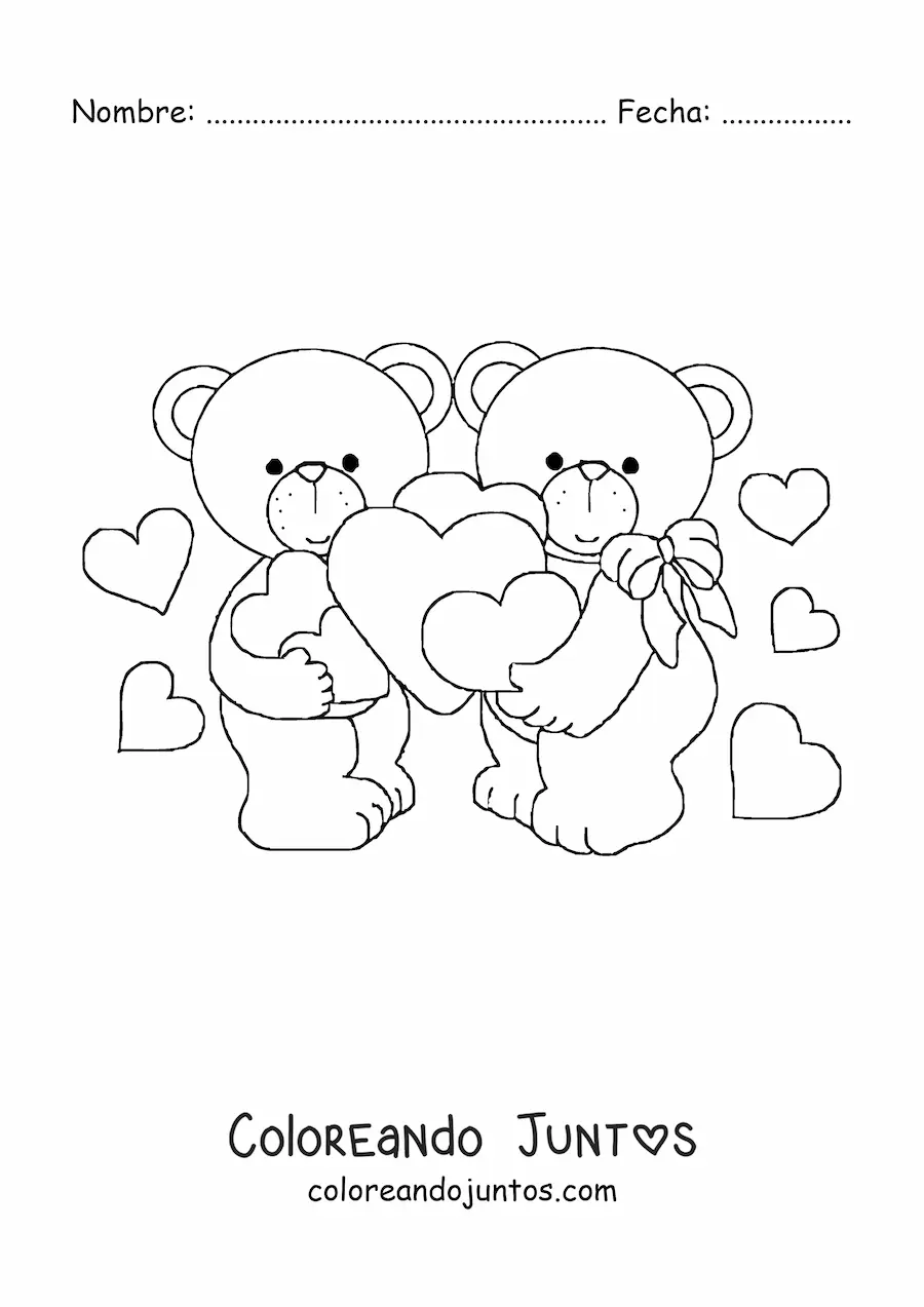 Imagen para colorear de una pareja de osos enamorados en San Valentín