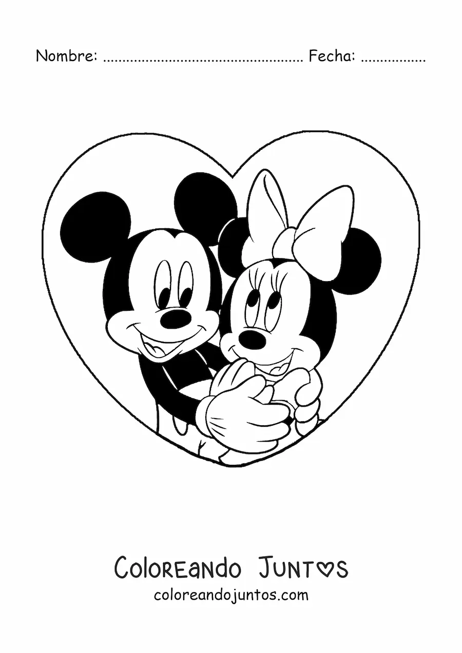 Imagen para colorear de Mickey y Minnie enamorados