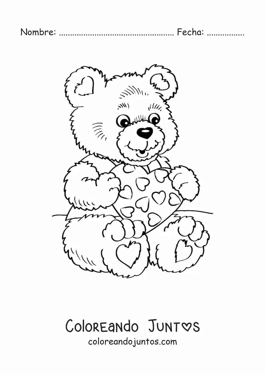 Imagen para colorear de un oso con una carta de San Valentín