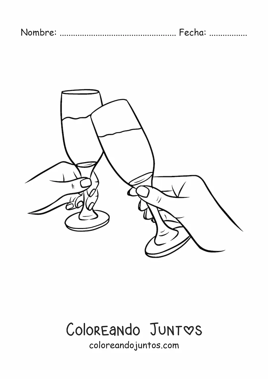 Imagen para colorear de dos manos brindando con copas