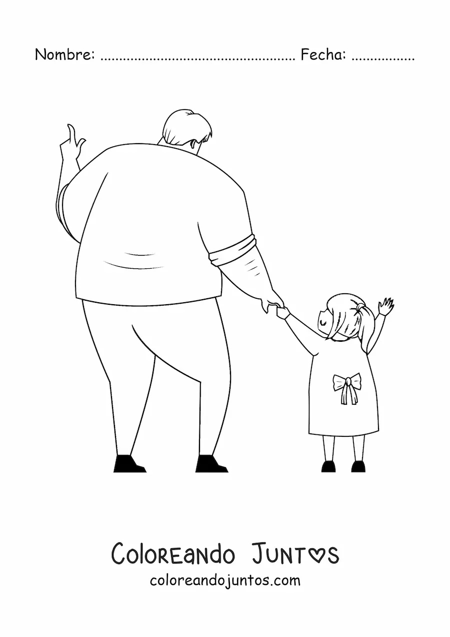 Imagen para colorear de un papá de la mano con su hija