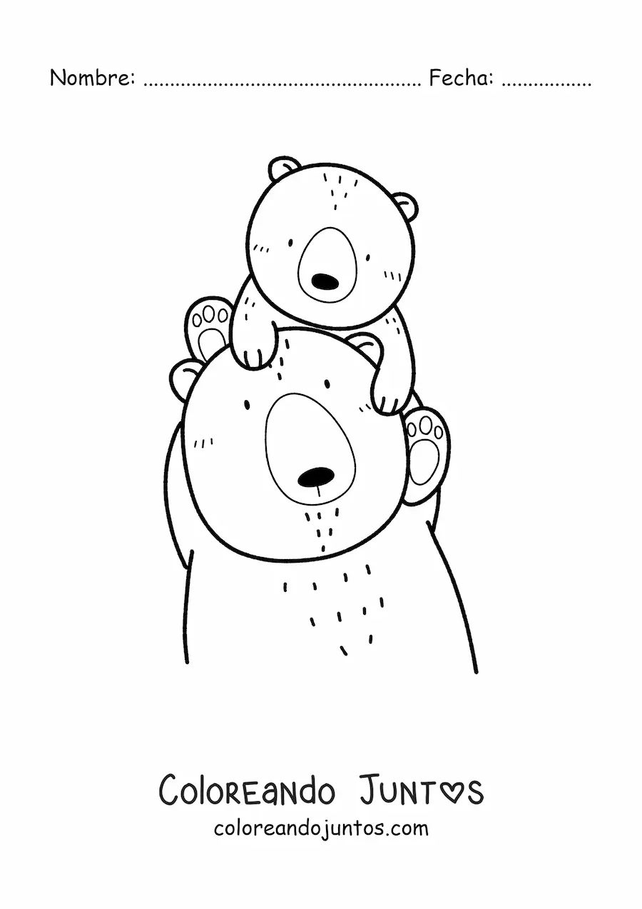 Imagen para colorear de un papá oso con su cría
