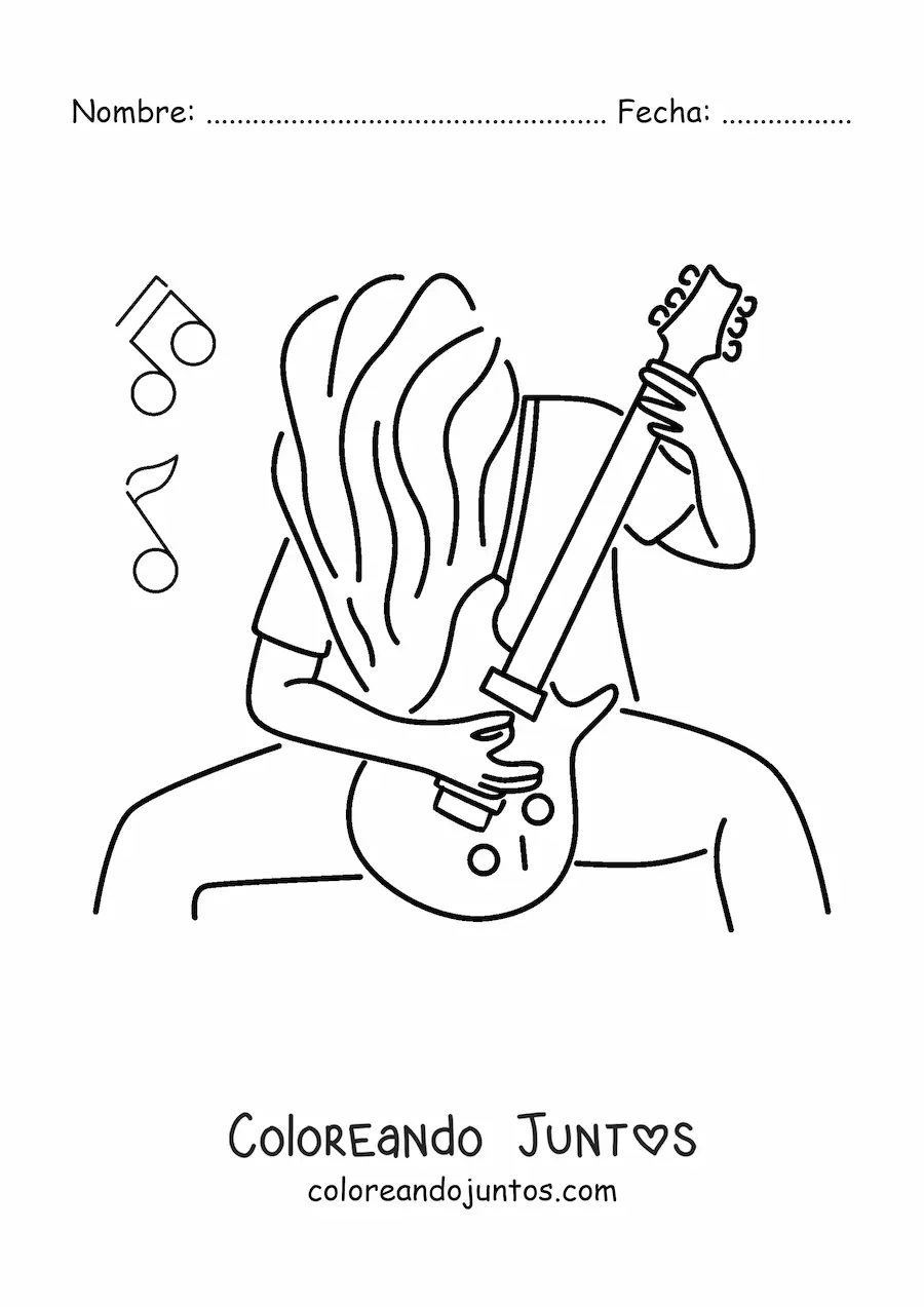 Imagen para colorear de un rockero tocando una guitarra eléctrica