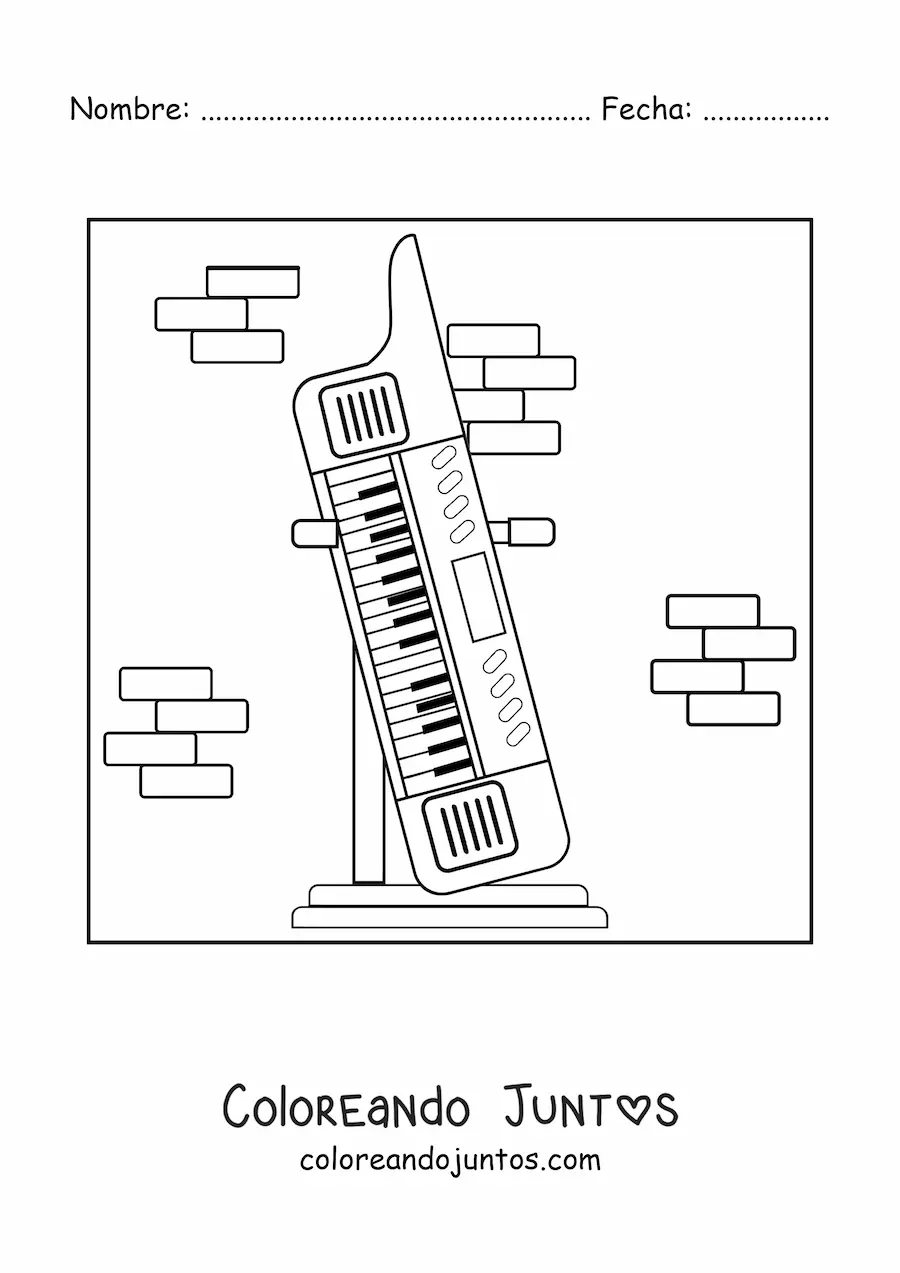 Imagen para colorear de un teclado electrónico en su soporte