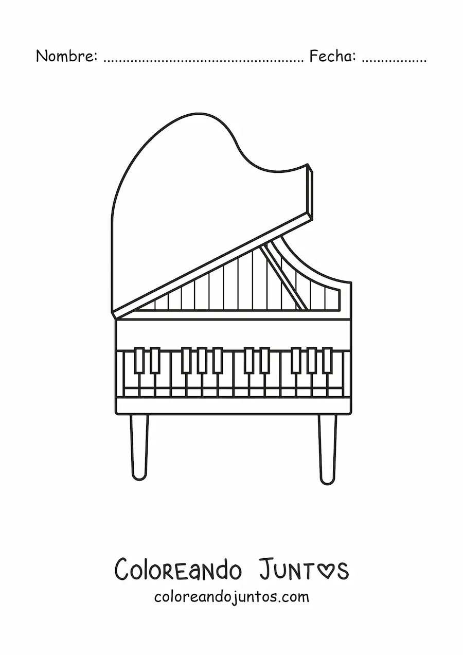 Imagen para colorear de un piano de cola abierto
