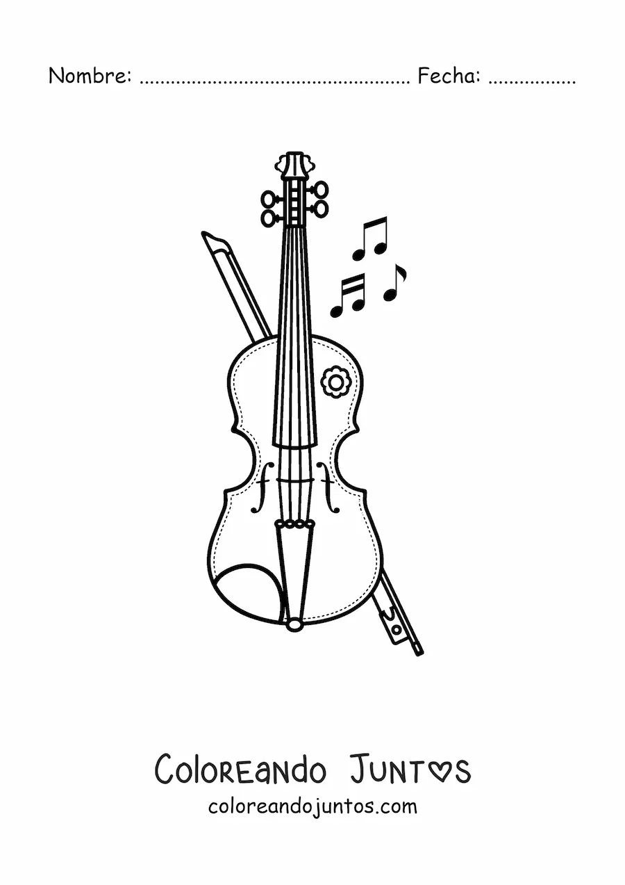 Imagen para colorear de un violín con arco