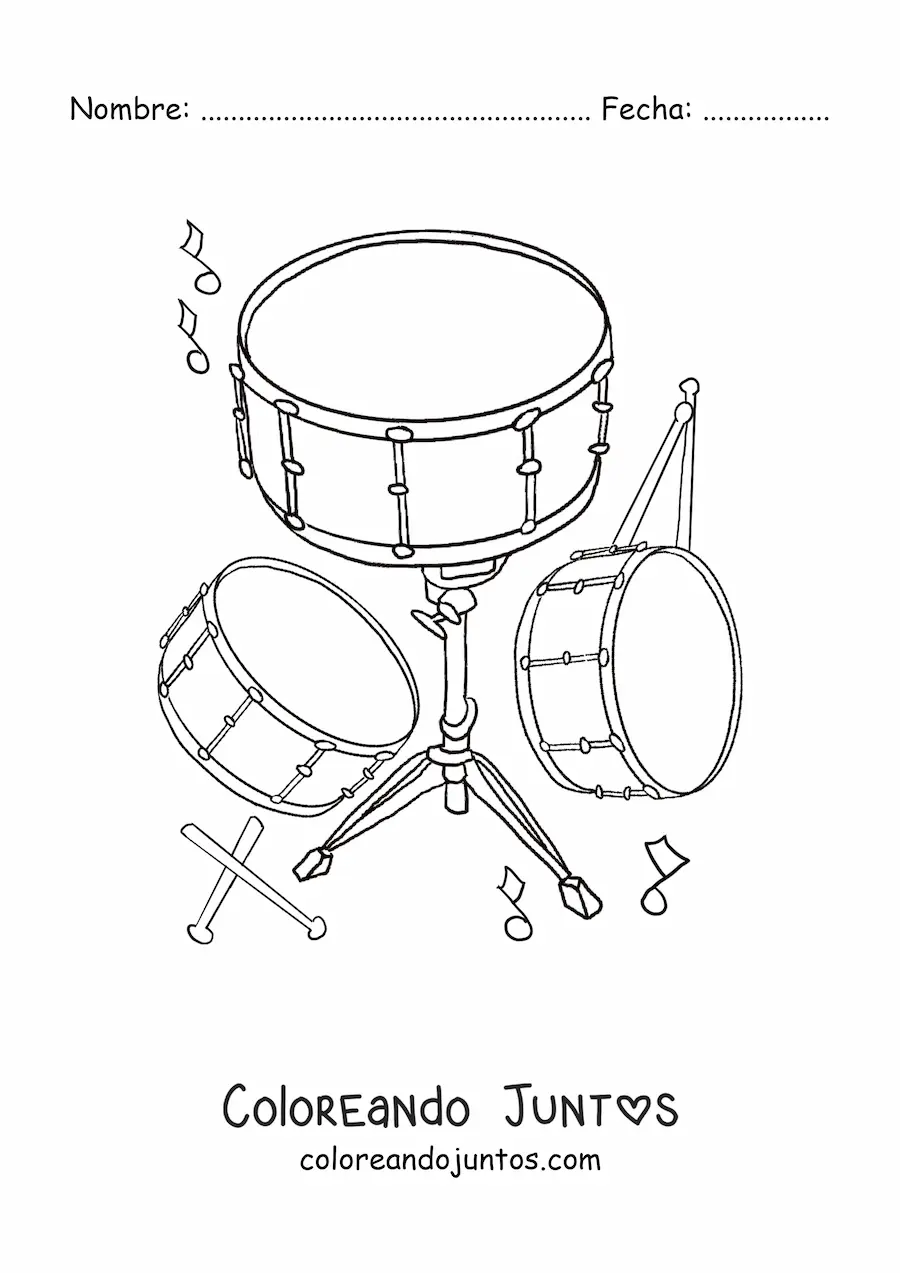 Imagen para colorear de un set de tambores realistas