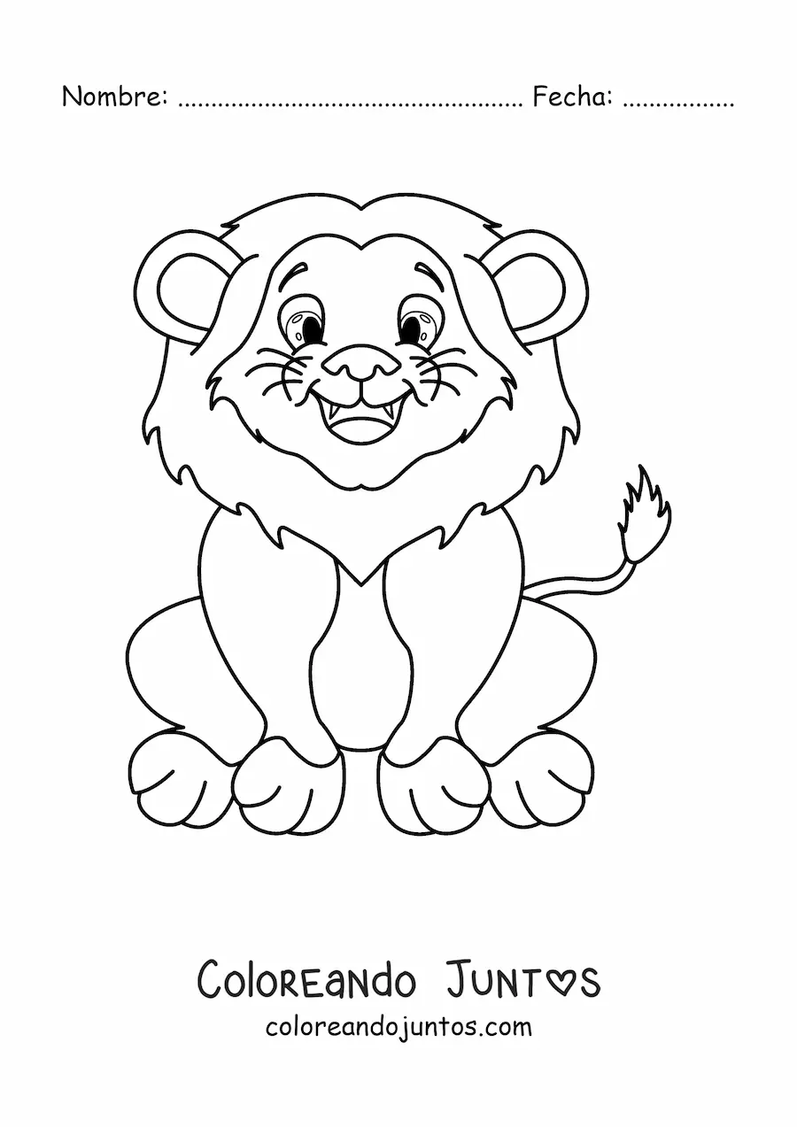 Imagen para colorear de un león sonriente sentado