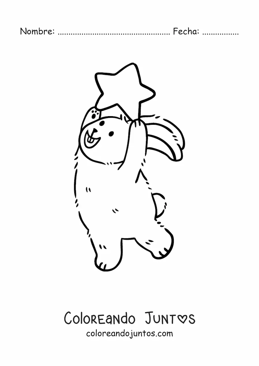 Imagen para colorear de un conejo animado en dos patas sosteniendo una estrella sobre su cabeza