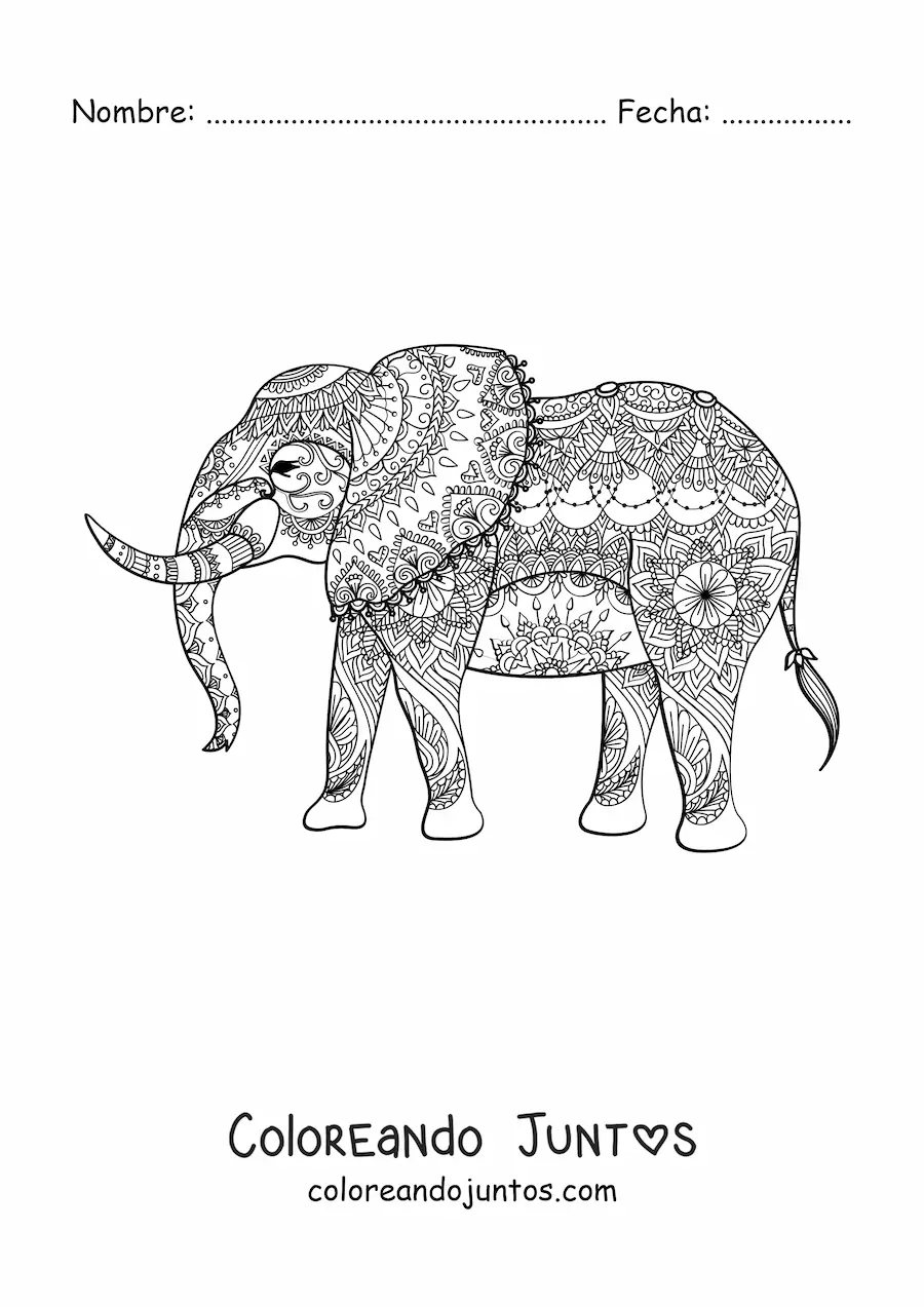 Imagen para colorear de un mandala con forma de elefante