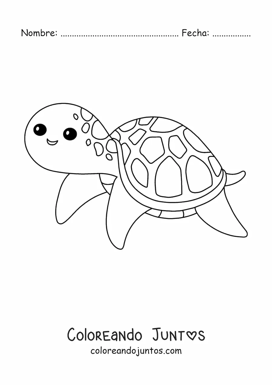 Imagen para colorear de una tortuga acuática kawaii sonriente