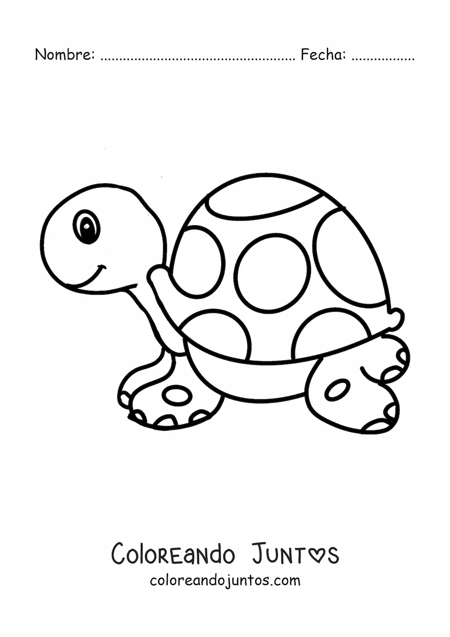 Imagen para colorear de una tortuga animada grande de perfil