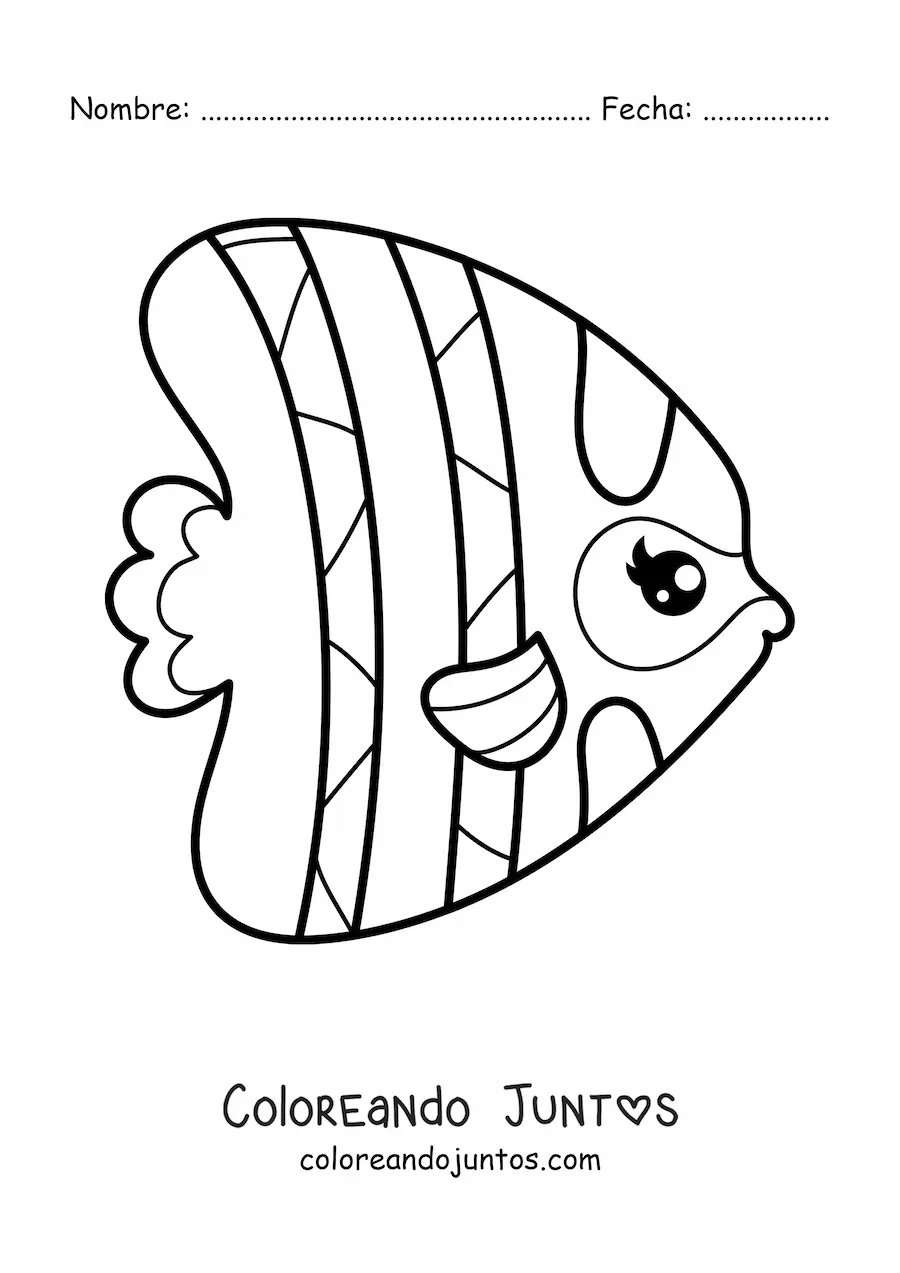 Imagen para colorear de un pez ángel kawaii con pestañas de perfil derecho