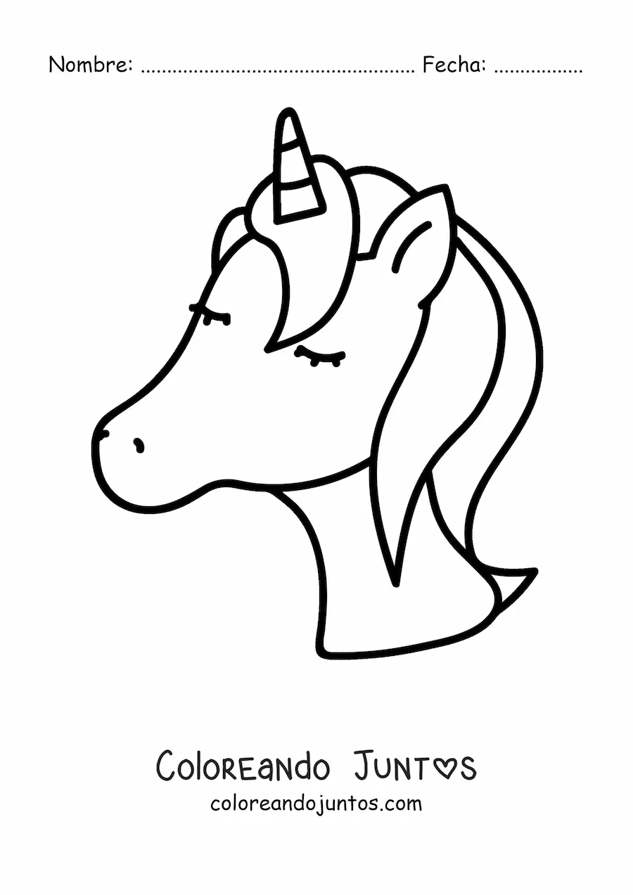 Imagen para colorear kawaii de la cabeza de un unicornio