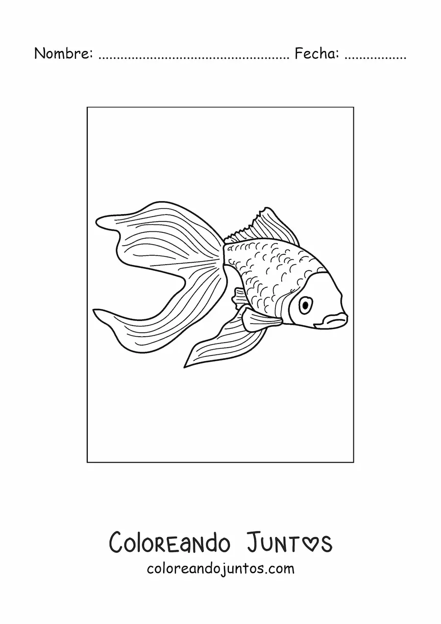 Imagen para colorear de un pez dorado realista nadando