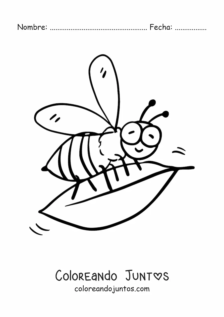 Imagen para colorear de una abeja animada sosteniendo una hoja