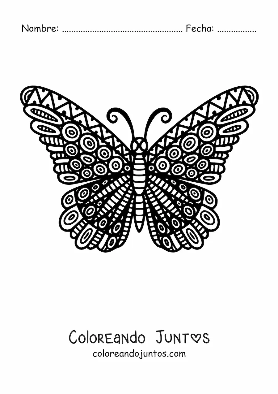 Imagen para colorear de un mandala de mariposa con diseño geométrico