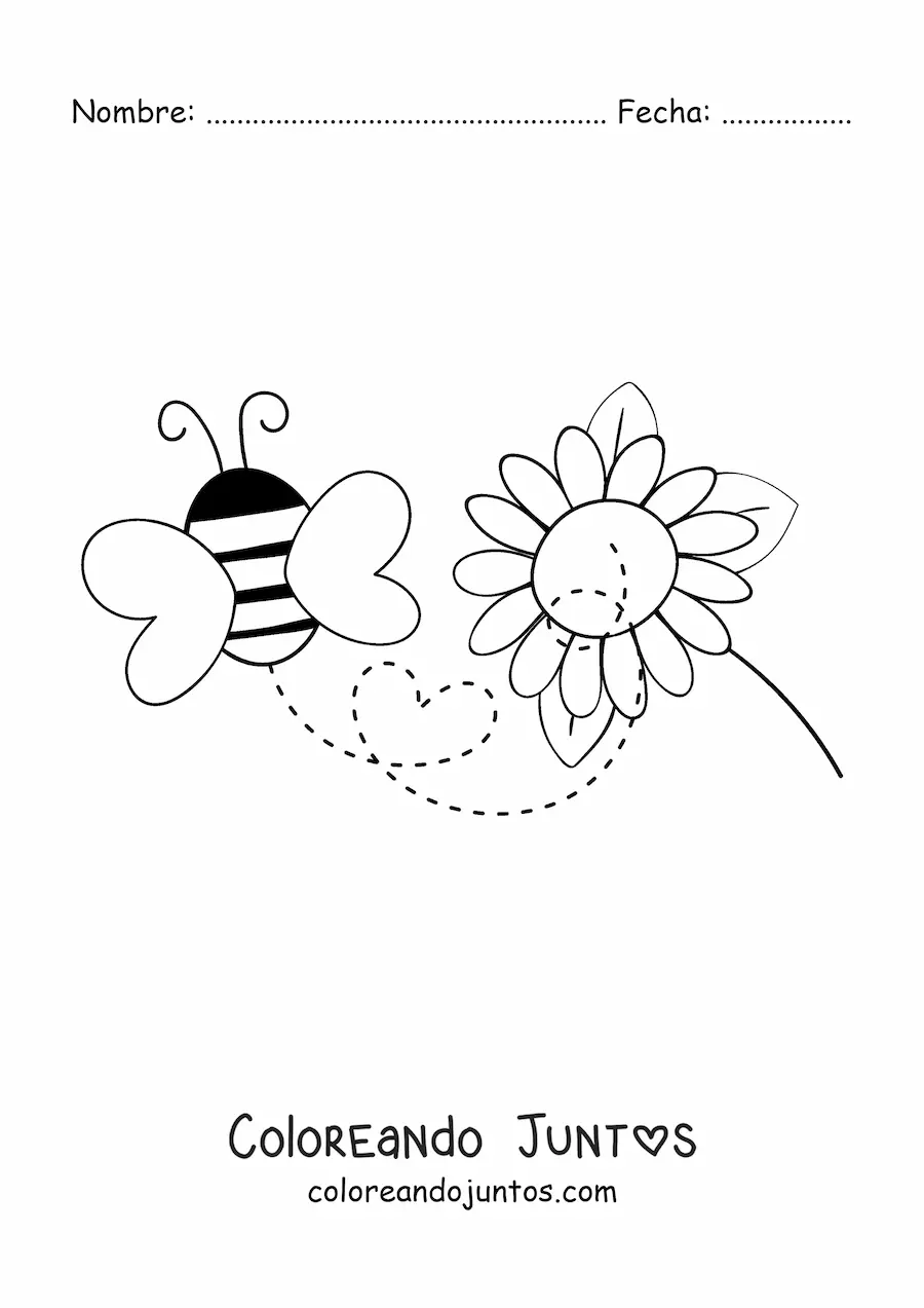 Imagen para colorear de una abeja volando desde una flor