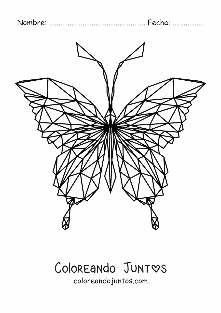 Imagen para colorear de una mariposa con figuras geométricas