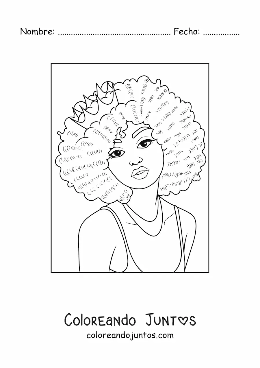 Imagen para colorear de una mujer joven con un peinado estilo afro