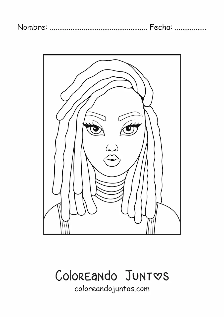 Imagen para colorear de una mujer afrodescendiente con un peinado rasta