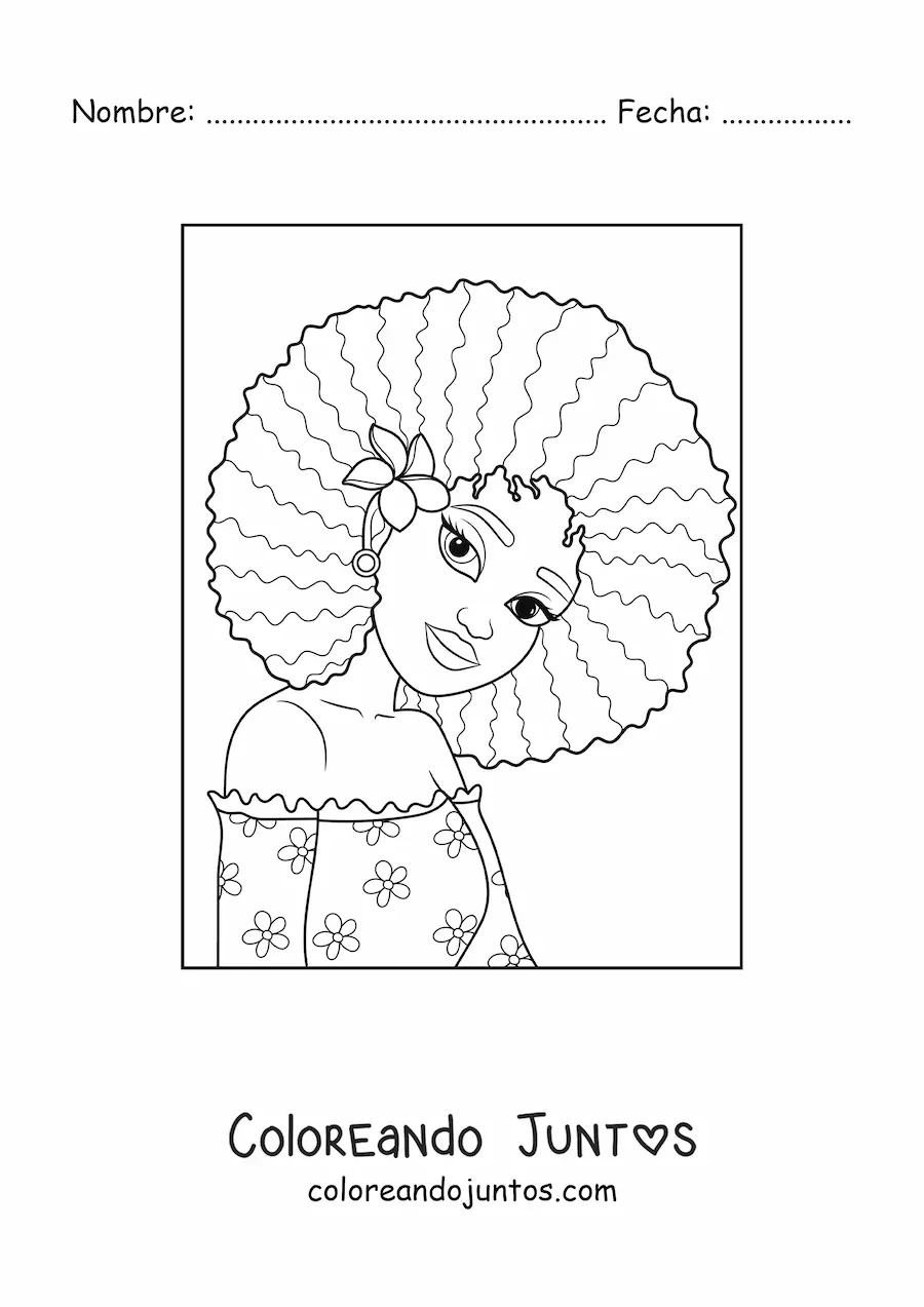 Imagen para colorear de una chica moderna con un peinado estilo afro