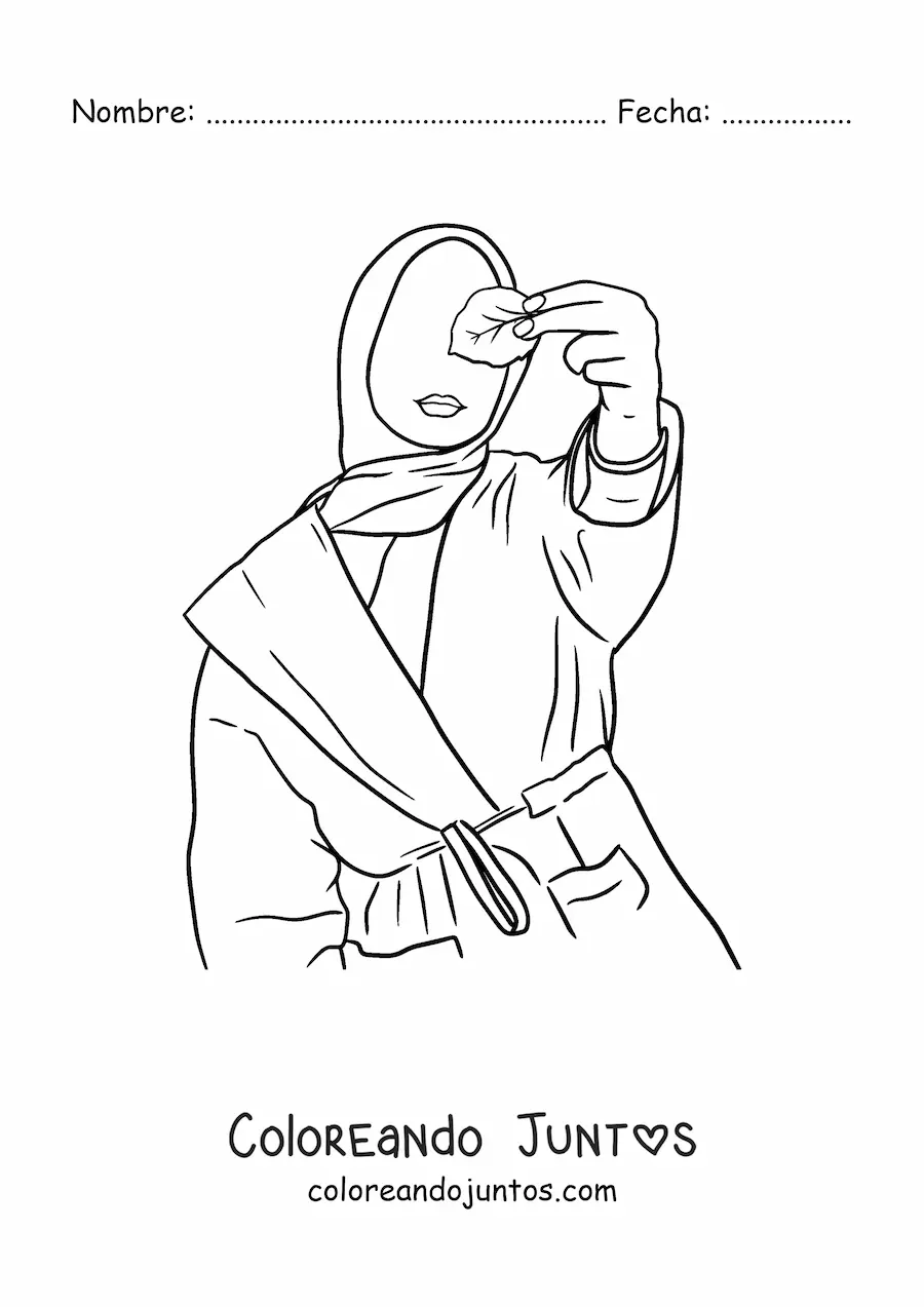 Imagen para colorear de una mujer musulmana usando un hijab