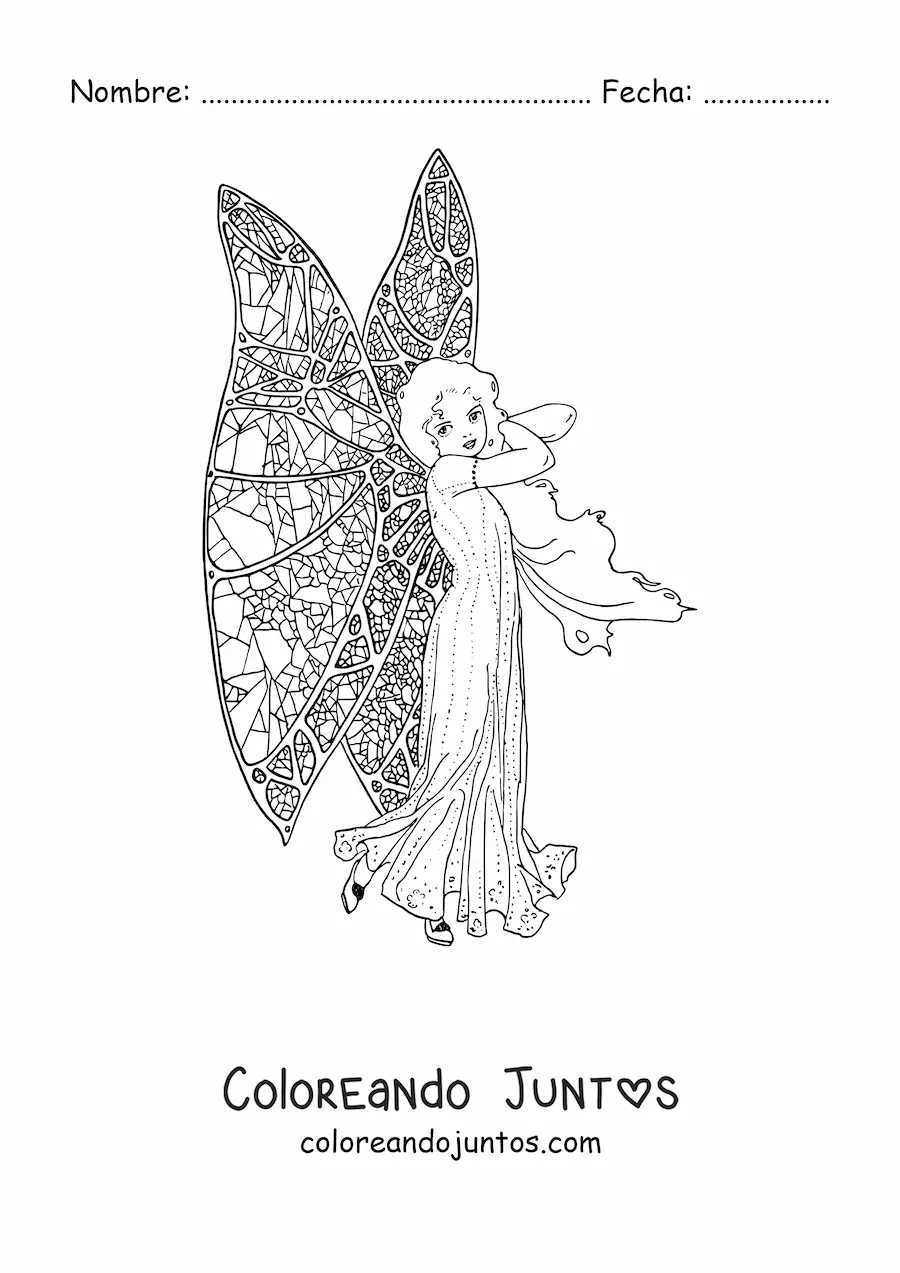 Imagen para colorear de un hada con alas de mariposa