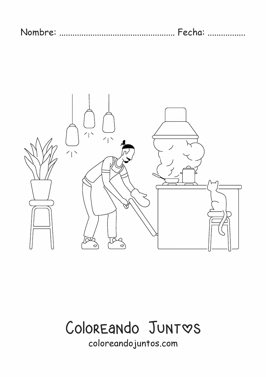 Imagen para colorear de un hombre limpiando un departamento