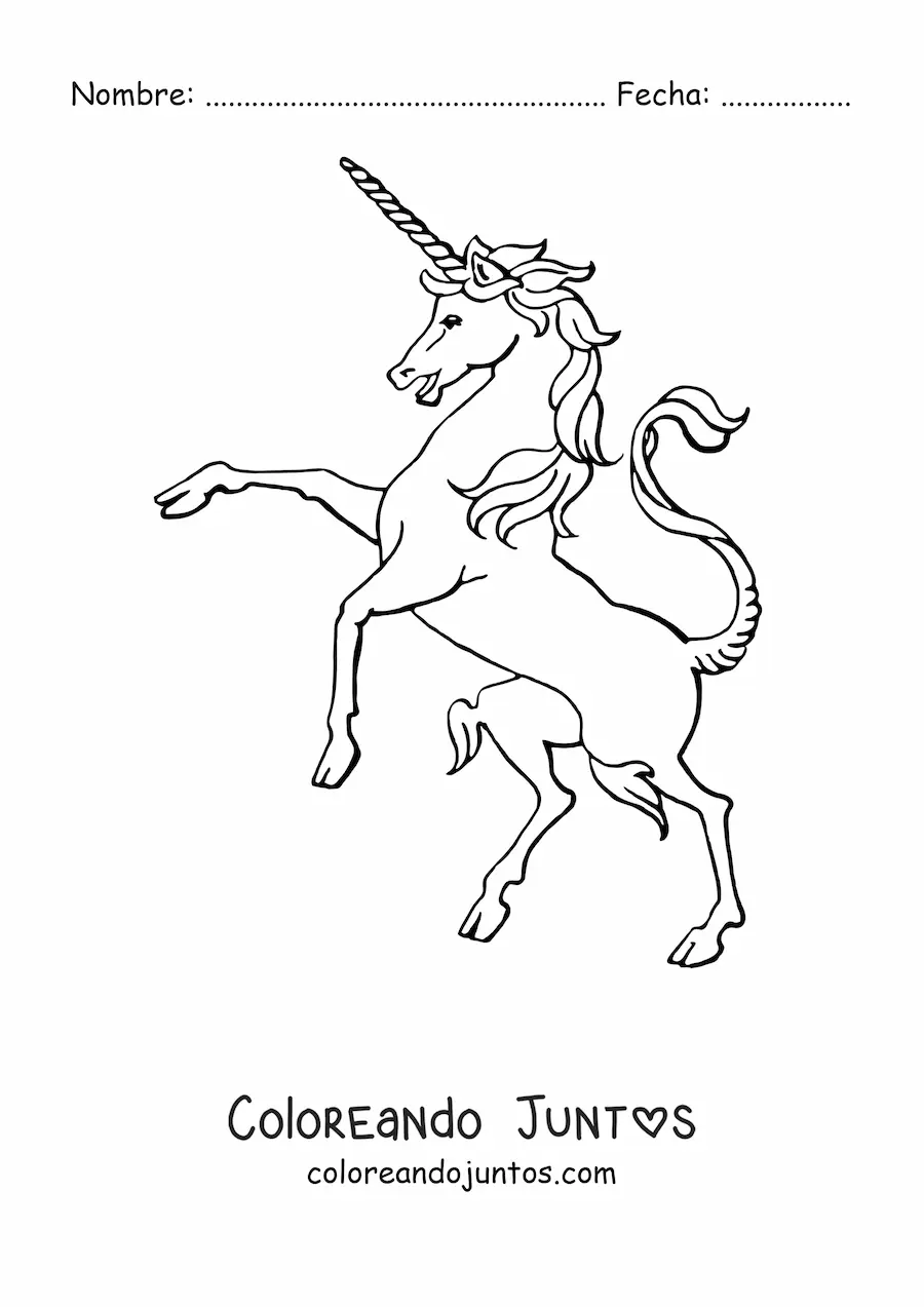 Imagen para colorear de un unicornio en dos patas