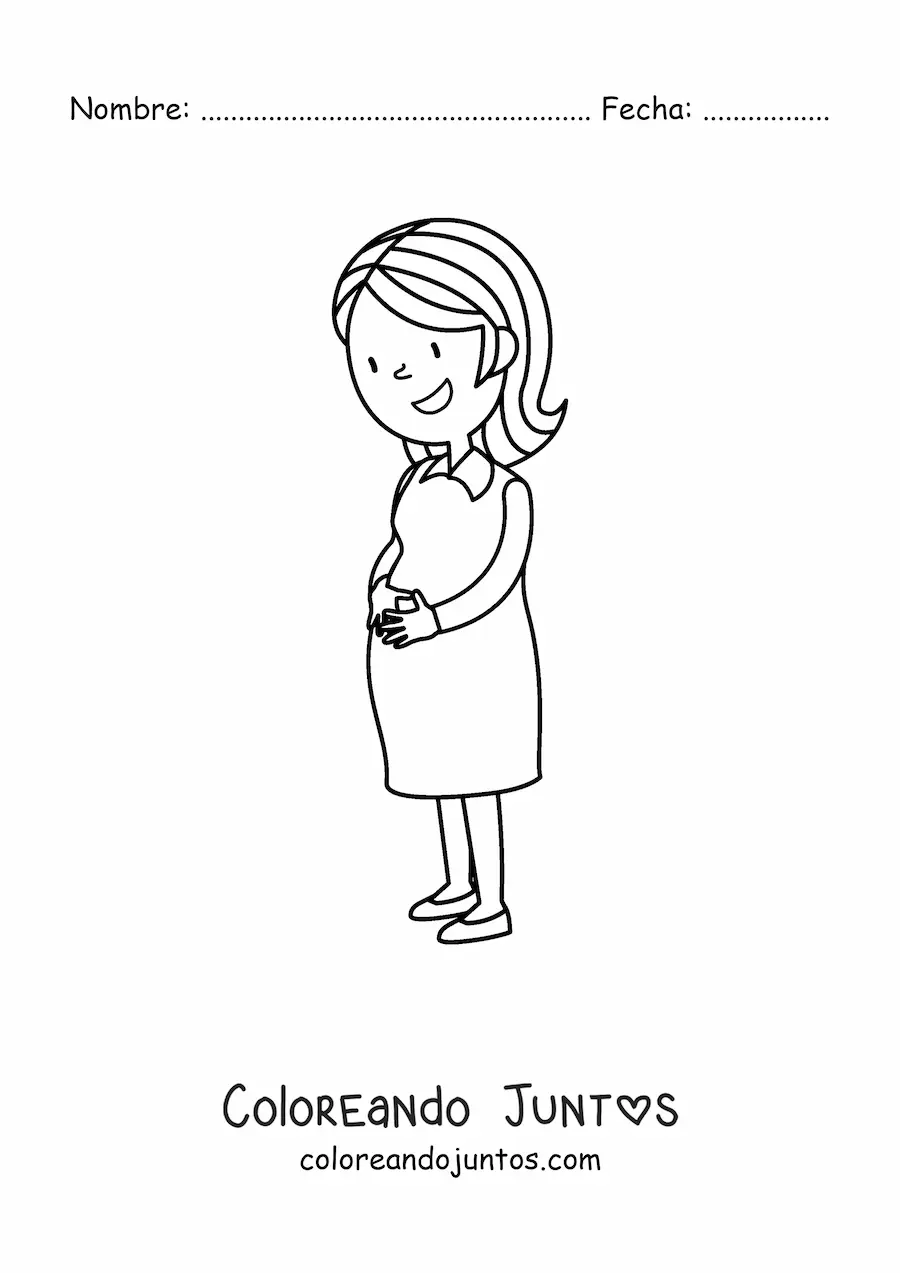 Imagen para colorear de una mujer embarazada feliz