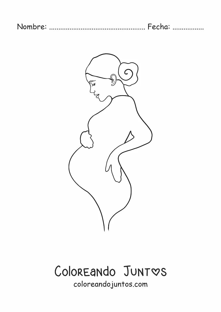 Imagen para colorear de la silueta de perfil de una mujer embarazada