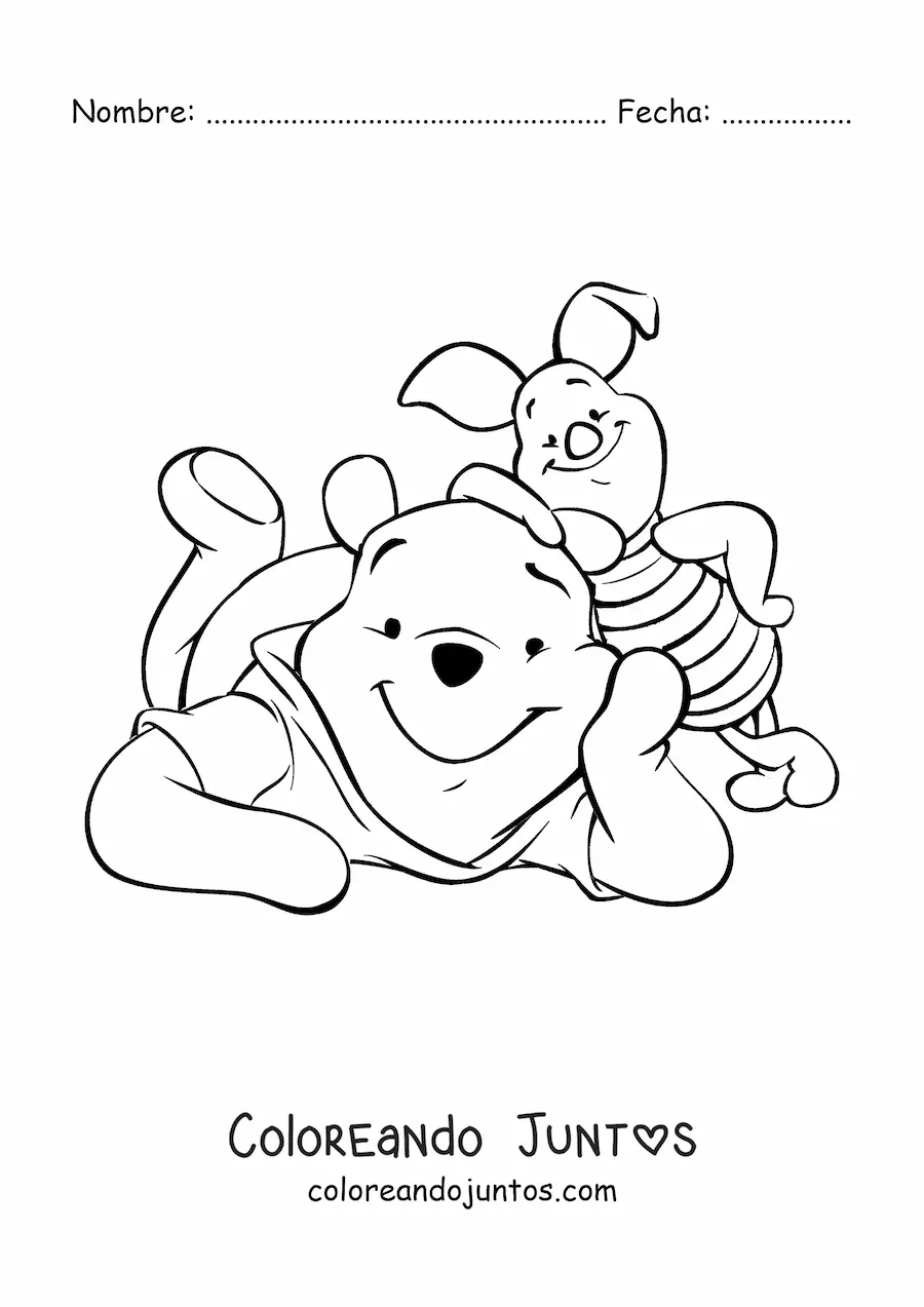 Imagen para colorear de Pooh sonriente junto a Piglet
