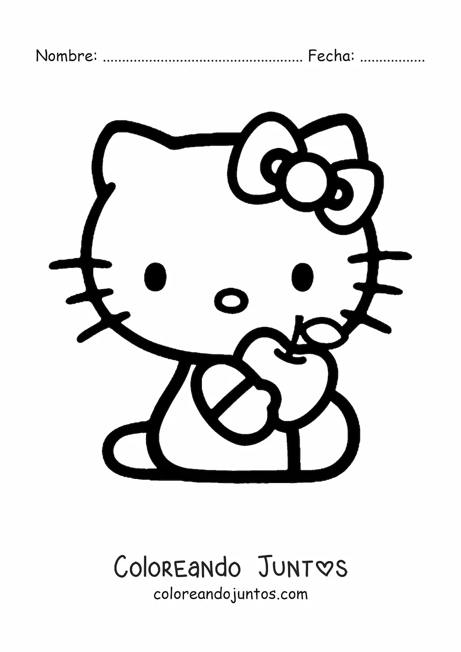 Imagen para colorear de Hello Kitty sosteniendo una manzana