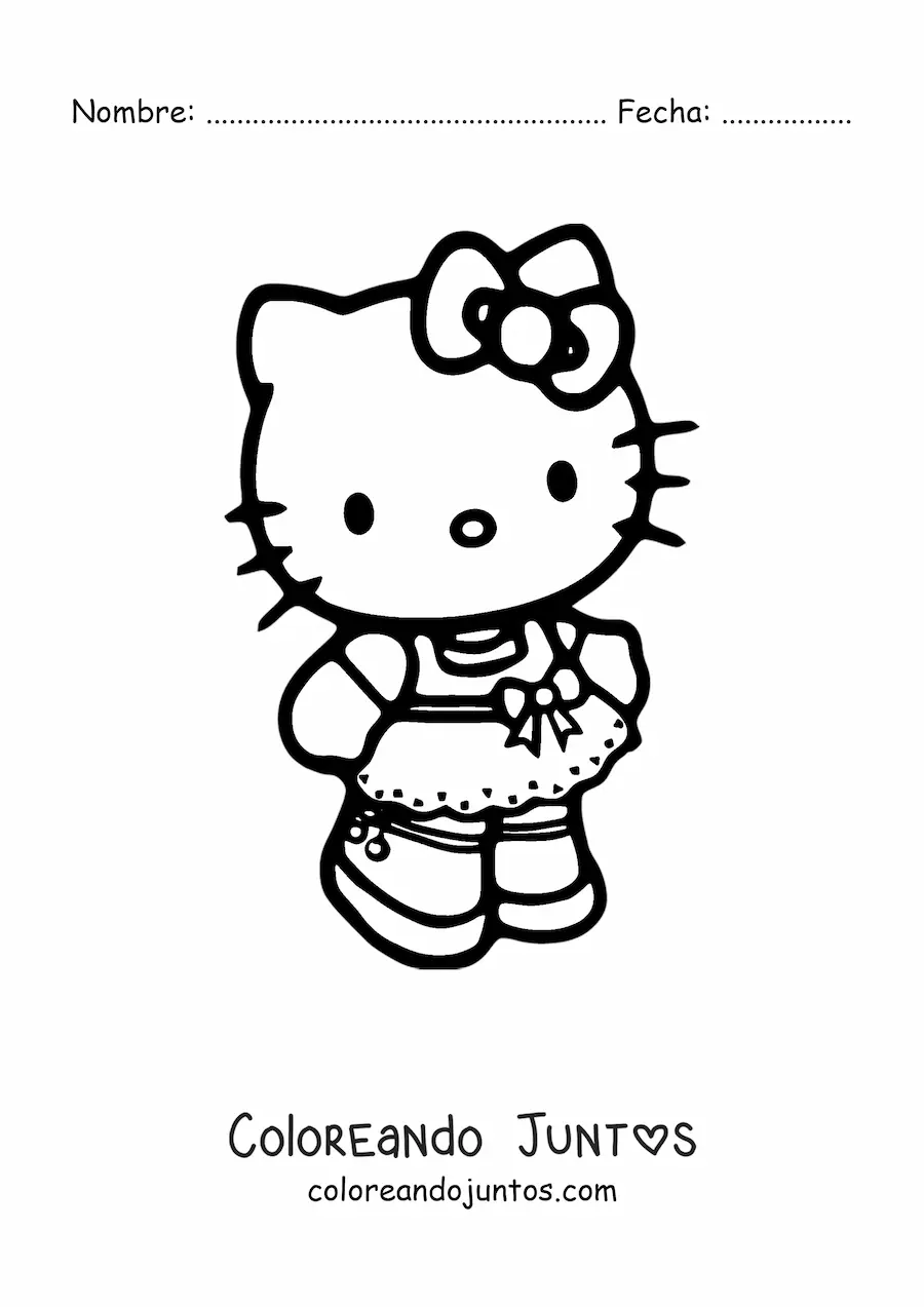 Imagen para colorear de Hello Kitty usando un vestido