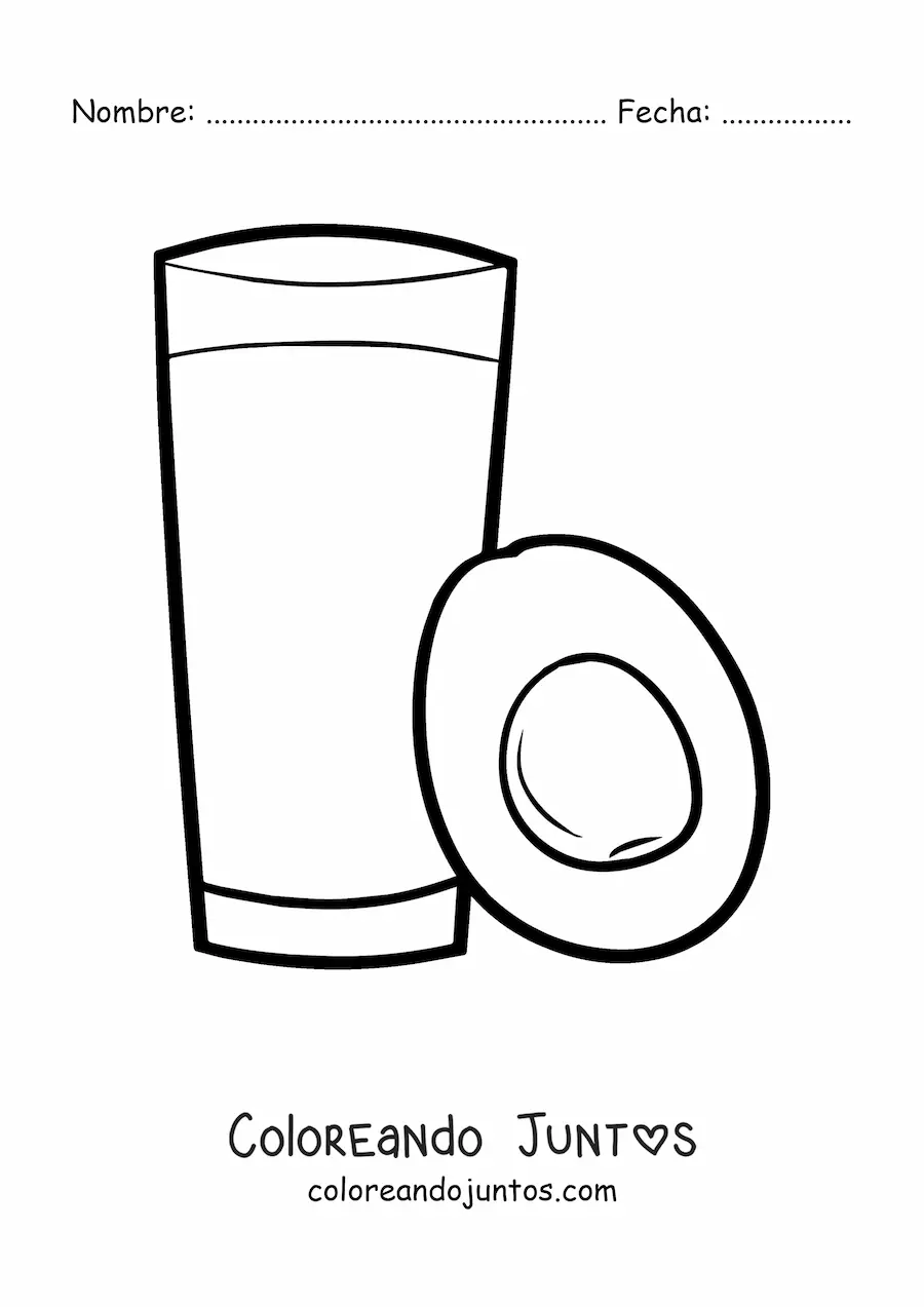 Imagen para colorear de un vaso lleno junto a un aguacate